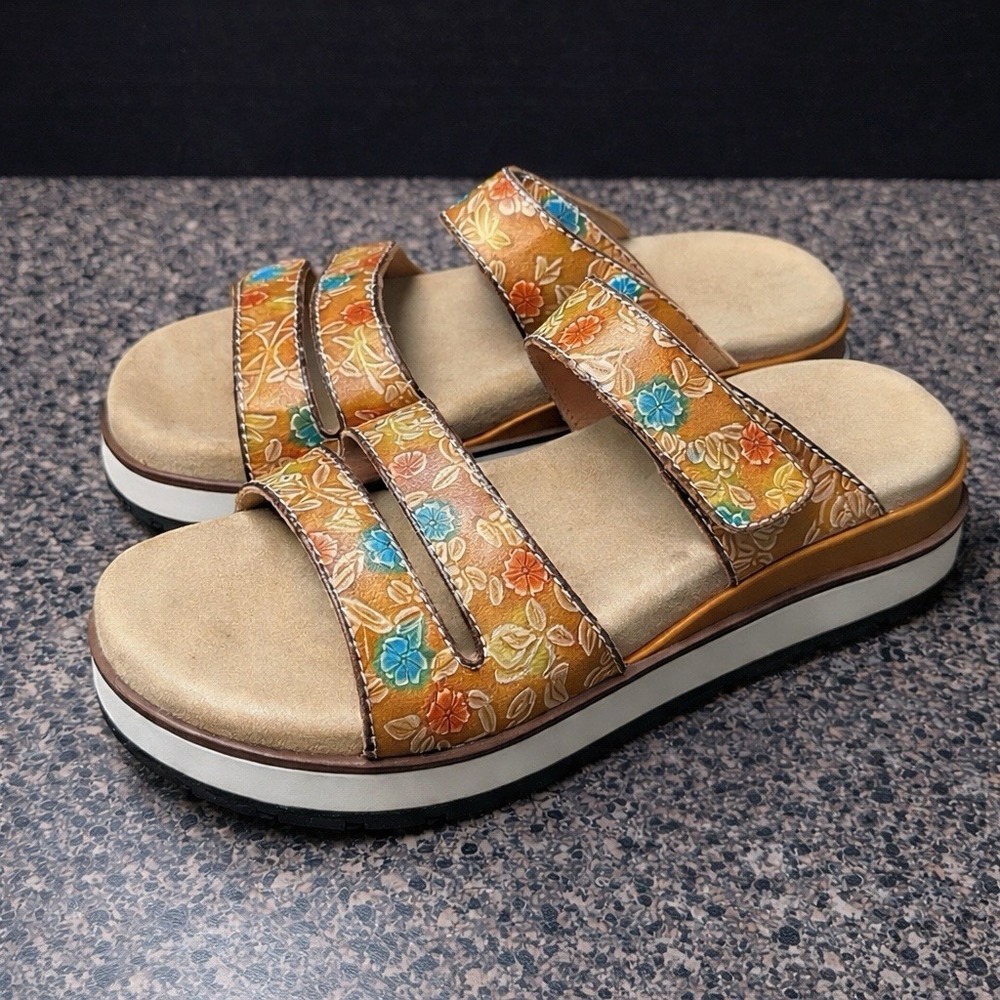 L'Artiste by Spring Step Sandals Women's 40 Leather Colorful Floral Adjustable